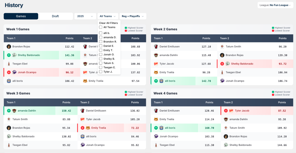 View your fantasy matchups by league manager.