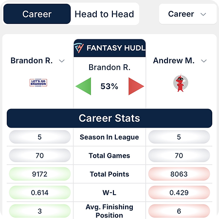 Fantasy Football head to head stats for all league members.